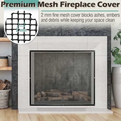 MyLifeUNIT Mesh Fireplace Cover 39 x 32 Magnetic Fireplace Screen Covers with Adhesive Metal Sheets Fit for Any Fireplaces Black Fireplace Guard Gate Protector for Living Room - Image 3