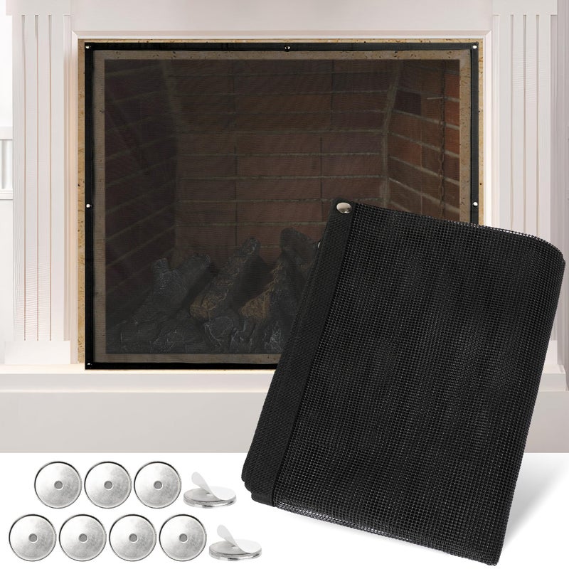 MyLifeUNIT Mesh Fireplace Cover 39 x 32 Magnetic Fireplace Screen Covers with Adhesive Metal Sheets Fit for Any Fireplaces Black Fireplace Guard Gate Protector for Living Room - Image 2