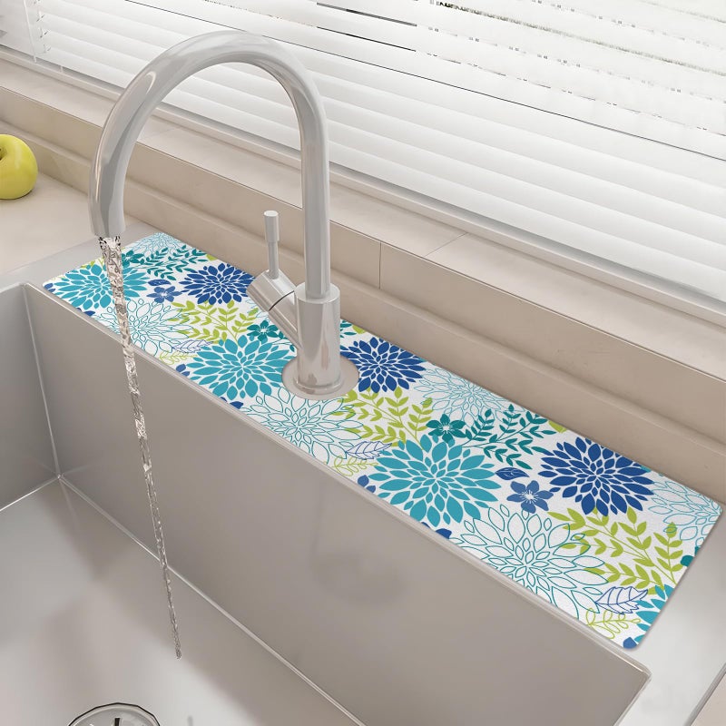 yrhsnclsdg 24" X 5.5" Kitchen Sink Splash Guard Faucet Mat Flora Super Absorbent Fast Drying Faucet Guard & Draining Mat Sink Splash Guard Behind Faucet for Kitchen, Bathroom - Image 1