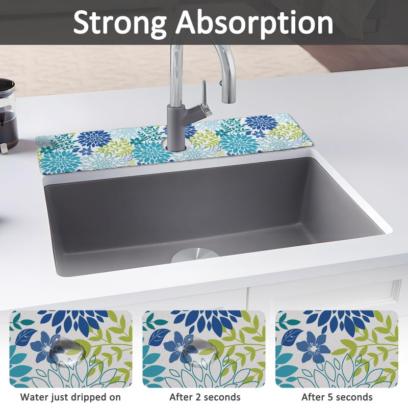 yrhsnclsdg 24" X 5.5" Kitchen Sink Splash Guard Faucet Mat Flora Super Absorbent Fast Drying Faucet Guard & Draining Mat Sink Splash Guard Behind Faucet for Kitchen, Bathroom - Image 3