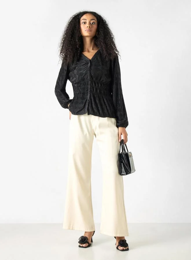 2Xtremz 2Xtremz Textured V-neck Top with Long Sleeves