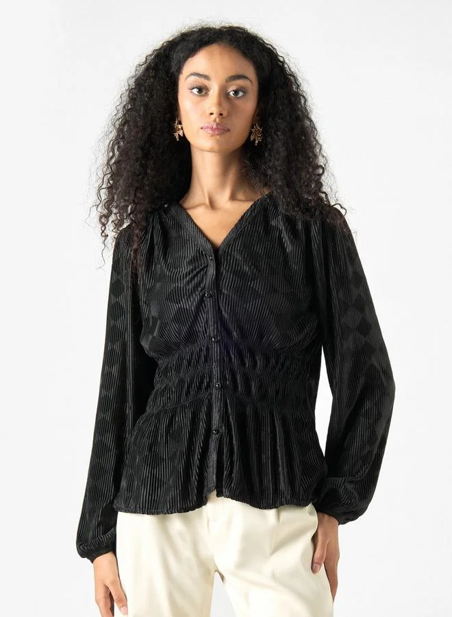 2Xtremz 2Xtremz Textured V-neck Top with Long Sleeves