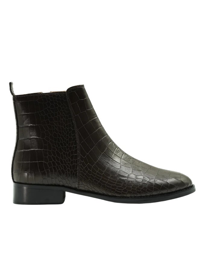 Brenvick Vittorio Premium Croc Chelsea Boots for Men Brown Round Toe | Leather Look Slip-On Ankle Boots | Elastic Side Panels | Smart Casual & Formal Wear - Image 1