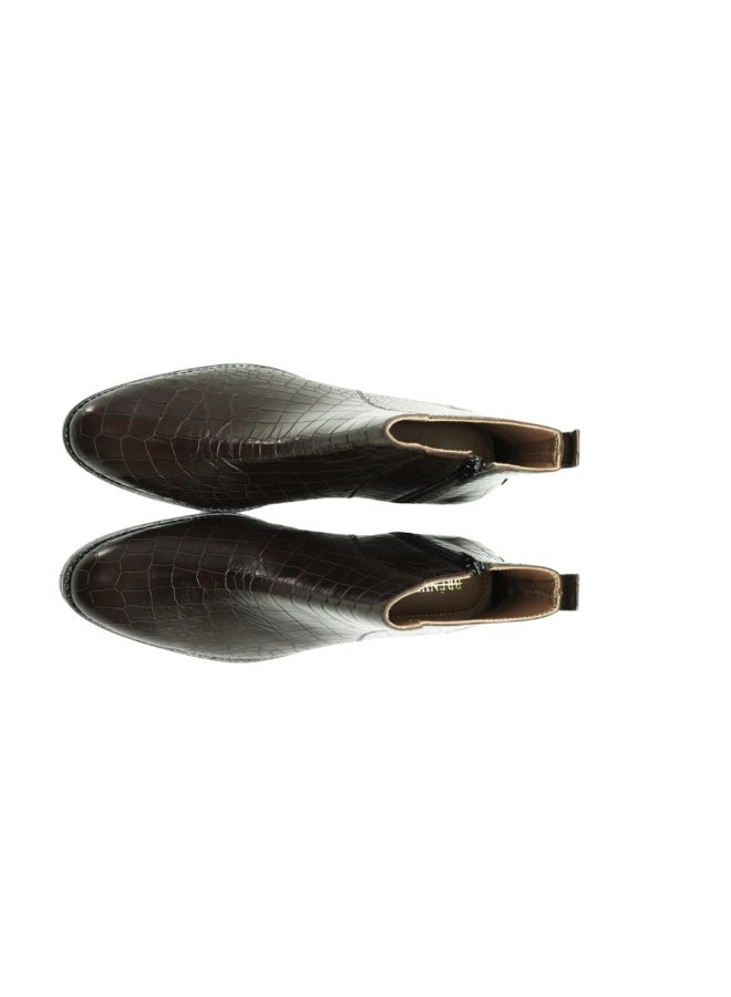 Brenvick Vittorio Premium Croc Chelsea Boots for Men Brown Round Toe | Leather Look Slip-On Ankle Boots | Elastic Side Panels | Smart Casual & Formal Wear - Image 5