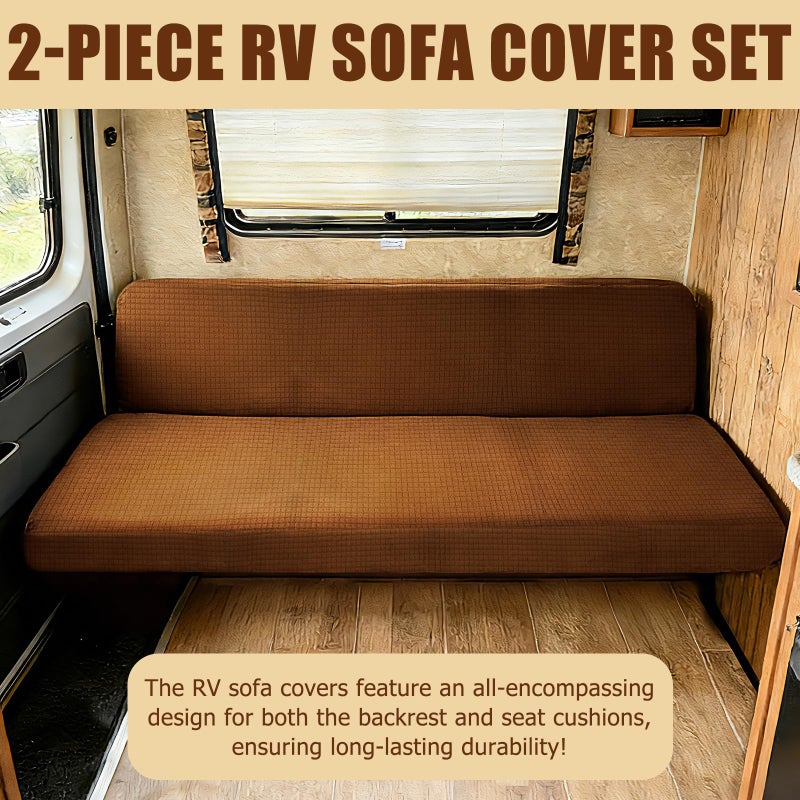 DIFEDO RV Couch Covers for Sofa Bed,2 Piece Washable Backrest & Seat Armless Sofa Couch Covers Stretch Furniture Protector with Elastic Bottom for Jackknife Sleeper Sofas (Brown) - Image 3