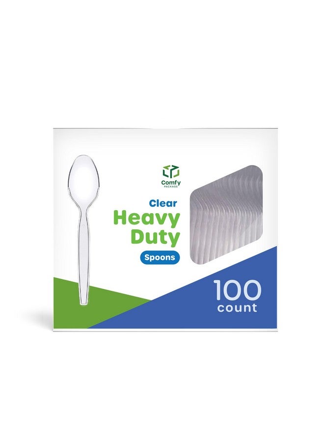 Comfy Package [100 Pack] Heavy Duty Disposable Clear Plastic Spoons - Plastic Silverware, Basic Cutlery for Parties, Events, and Everyday Use - Image 1
