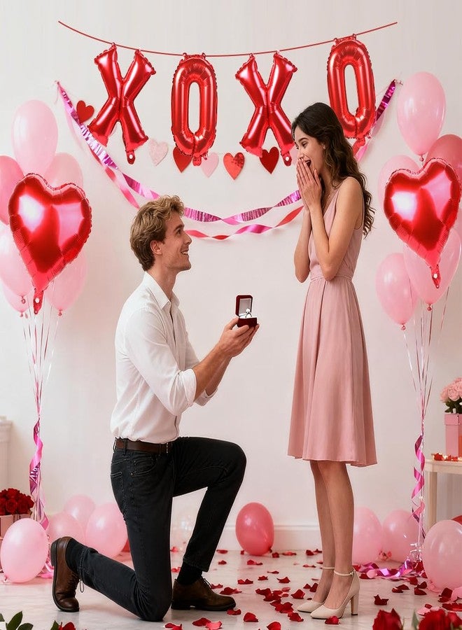 QIHOMPIB 16 Inch Red XOXO Letter Balloons Red Heart Foil Balloons Valentines Day Party Decorations Favors Supplies Valentine Galentines Wedding Ceremonies Bridal Shower Balloon Banner Wall Decor Photo Props - Image 4