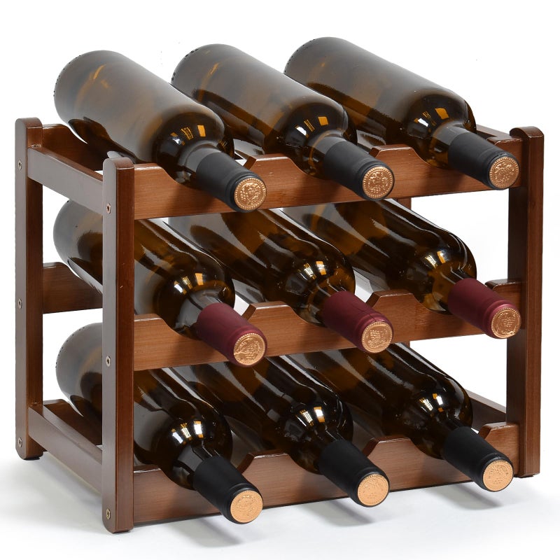 IWTTWY Wine Rack 3 Tier 9 Bottles Wine Holder Free Standing Wooden Wine Bottle Holder Wine Display Shelves for Cupboard Home Kitchen Pantry Wine CellarL36x W235x H25cm