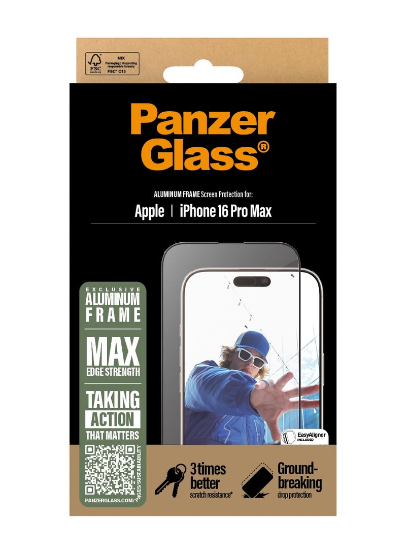 PanzerGlass حماية شاشة إطار الألمنيوم من بانزر جلاس® لهاتف آبل آيفون 16 برو ماكس، EasyAligner، زجاج مقسى، مقاومة عالية للخدوش، مقاومة للصدمات، إطار ألمنيوم أنيق - Image 3