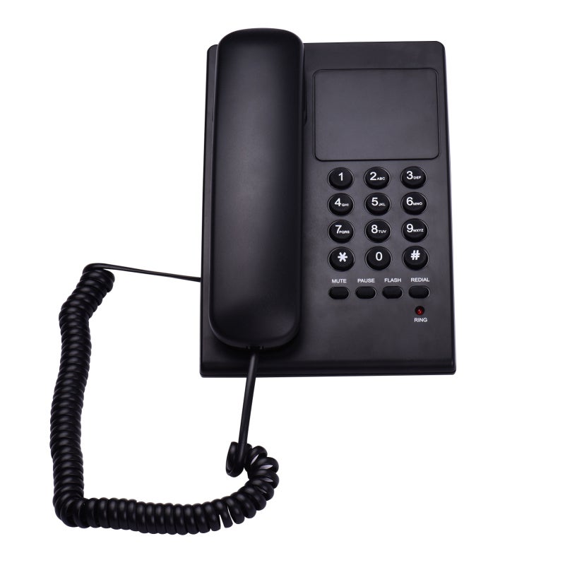 Black Corded Telephone: Adjustable Volume Ringer Control - Switchable Tone Pulse Dialing Last Number Redial for Home Office Hotel Use - Image 2