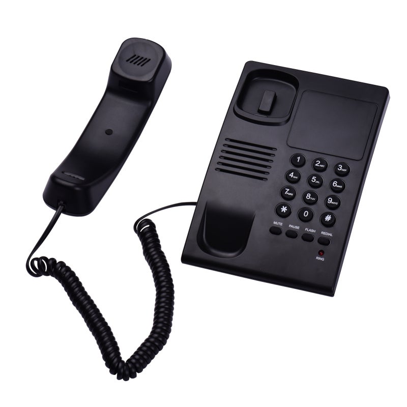 Black Corded Telephone: Adjustable Volume Ringer Control - Switchable Tone Pulse Dialing Last Number Redial for Home Office Hotel Use - Image 1