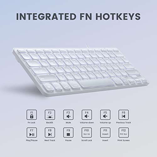 Perixx PERIBOARD-332MW Wired Backlit Scissor Keyboard - Compatible with Mac OS X and iOS Device - Mini 11.22x4.57x0.83 Inches - Scissor Keys with Big Font - White Backlit - Image 5