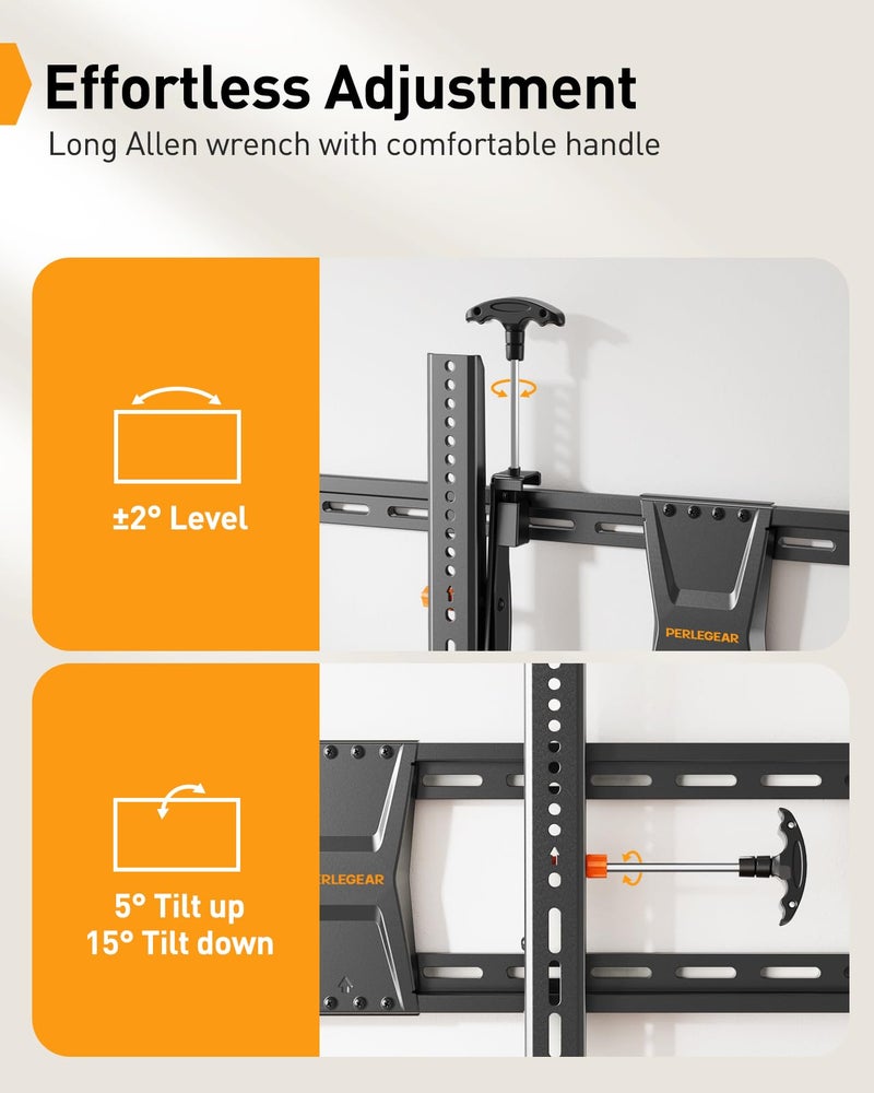 Perlegear Tilting TV Wall Mount for 42-90 TVs with Leveling Adjustment, Max VESA 800x400mmï¼ŒFits Most 65 75 85 86 Inch Low-Profile TV Mount Wall Bracket up to 132 lbs, Fits 12"/16"/18"/24" Studs - Image 4
