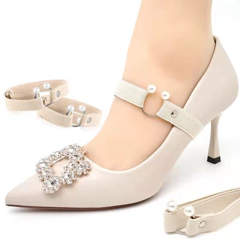 Stretch Lace High-Heeled Shoes Anti-Dropping U-Shaped Pearl Buckle Elastic Adjustable Shopping Shoes Do Not Follow Lazy Shoelaces - Image 4