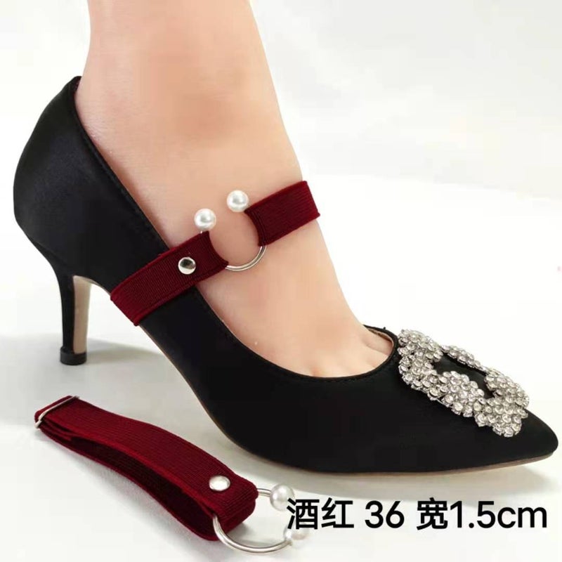 Stretch Lace High-Heeled Shoes Anti-Dropping U-Shaped Pearl Buckle Elastic Adjustable Shopping Shoes Do Not Follow Lazy Shoelaces - Image 1