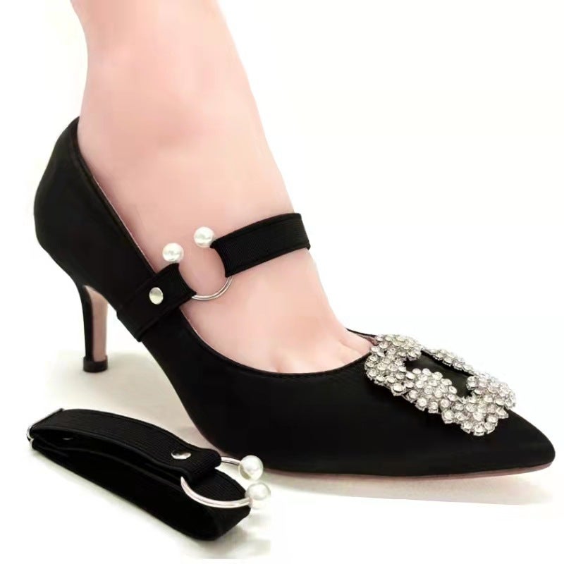 Stretch Lace High-Heeled Shoes Anti-Dropping U-Shaped Pearl Buckle Elastic Adjustable Shopping Shoes Do Not Follow Lazy Shoelaces - Image 5