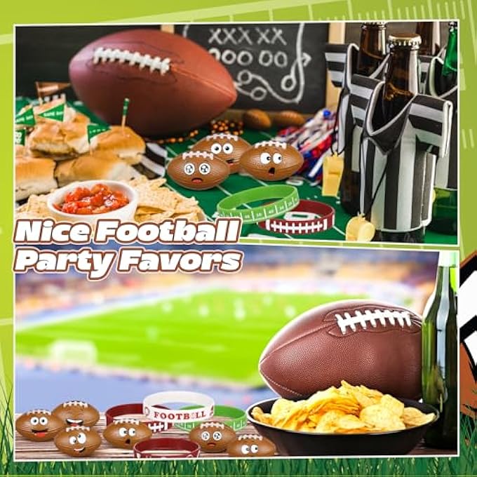 Seenelling 60Pcs Sports Party Favors Includes 30 Mini Face Stress Balls 30 Sports Silicone Wristbands Foam Funny Face Squeeze Ball for Anxiety Relief Birthday Party Supplies Classroom Gift(Football) - Image 3