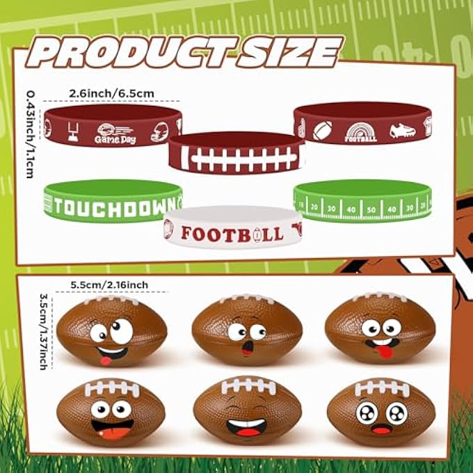 Seenelling 60Pcs Sports Party Favors Includes 30 Mini Face Stress Balls 30 Sports Silicone Wristbands Foam Funny Face Squeeze Ball for Anxiety Relief Birthday Party Supplies Classroom Gift(Football) - Image 5
