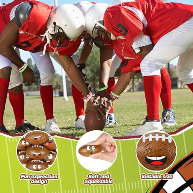Seenelling 60Pcs Sports Party Favors Includes 30 Mini Face Stress Balls 30 Sports Silicone Wristbands Foam Funny Face Squeeze Ball for Anxiety Relief Birthday Party Supplies Classroom Gift(Football) - Image 2