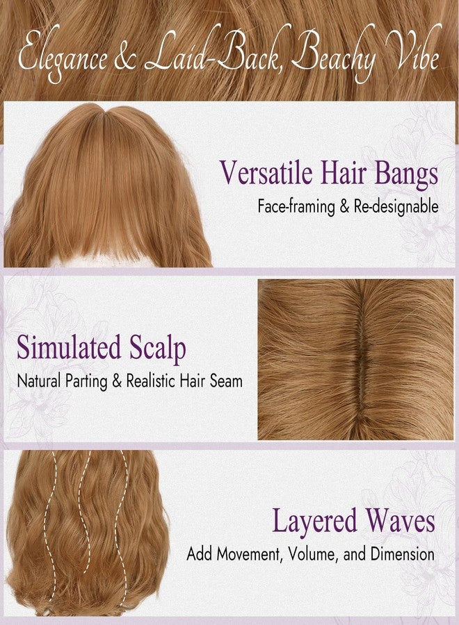 BARSDAR Natural Red Short Wavy Wig with Bangs - Short Wavy Ginger Auburn Wig for Women - Curly Wavy Textured French Bob Wigs with Bangs Soft Synthetic Natural Looking Face-Framing Daily - Image 3