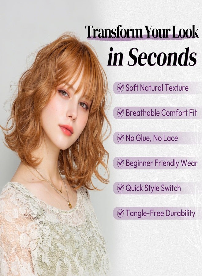 BARSDAR Natural Red Short Wavy Wig with Bangs - Short Wavy Ginger Auburn Wig for Women - Curly Wavy Textured French Bob Wigs with Bangs Soft Synthetic Natural Looking Face-Framing Daily - Image 4