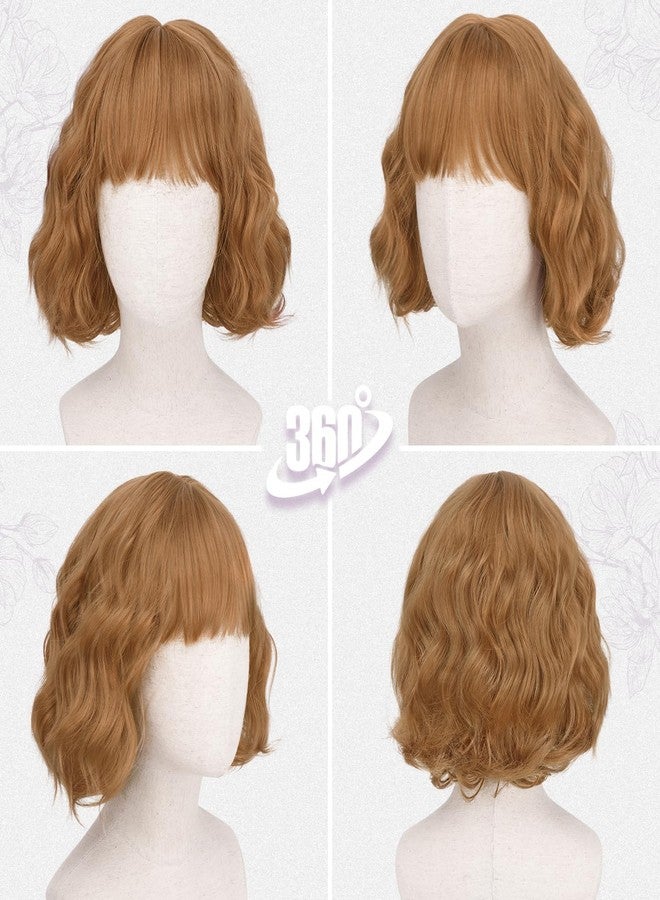 BARSDAR Natural Red Short Wavy Wig with Bangs - Short Wavy Ginger Auburn Wig for Women - Curly Wavy Textured French Bob Wigs with Bangs Soft Synthetic Natural Looking Face-Framing Daily - Image 5
