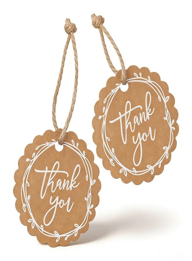 Nogeqi 50 Pcs Thank You Tags with String, Round Brown Paper Thankful Gift Tags for Wedding Birthday Party Gifts Baby Shower Bridal Shower, 1.77 X 1.77 in - Image 1