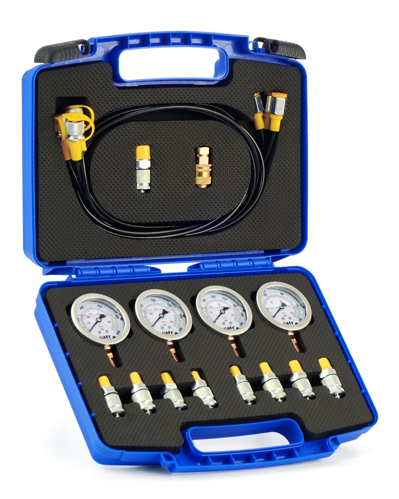 Orion Motor Tech Hydraulic Pressure Test Kit with 4 Gauges 1300 3500 5500 9000 psi, 9 Test Couplings, Quick Connector, & 3 Test Hoses, Hydraulic Gauge Kit for Excavator Construction Machinery - Image 1