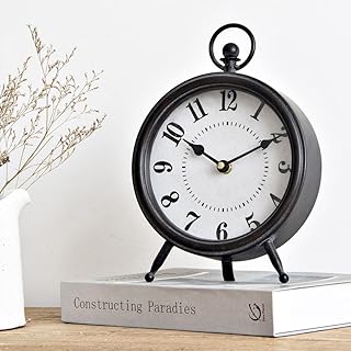 MACVAD MACVAD Vintage Black Table Clock on Stand, Decorative Desk and Shelf Clock, Rustic Mantel Clock Farmhouse Clock  - Image 1