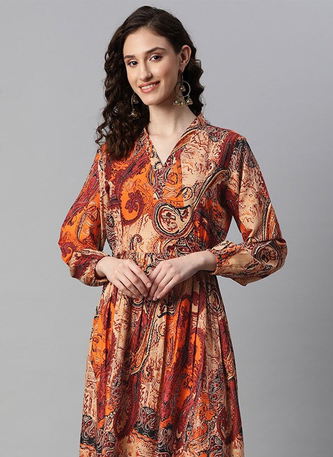 Indibelle Ethnic Motifs Printed Gathered Detailed Maxi Ethnic Dress - Image 2