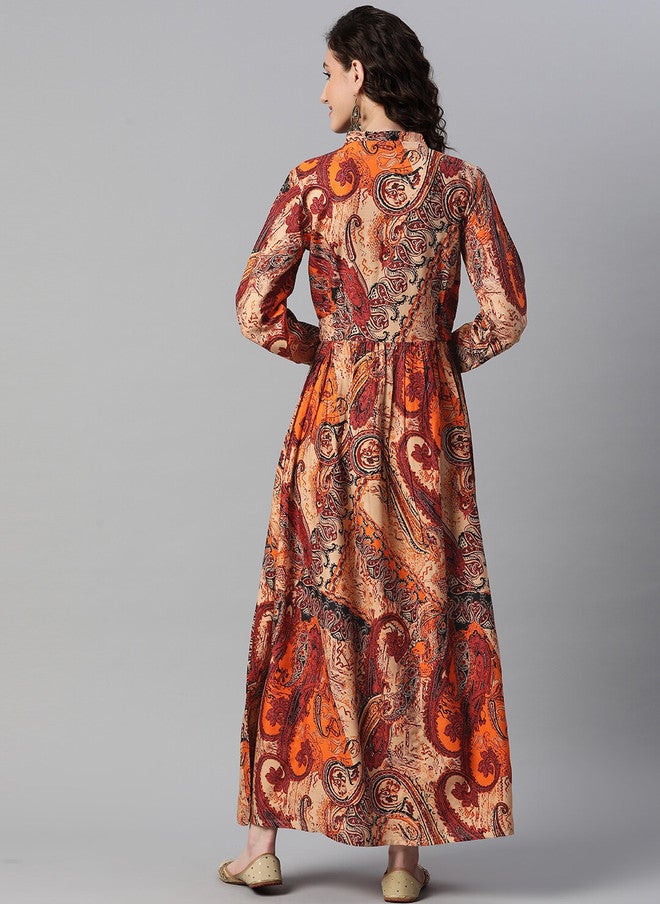 Indibelle Ethnic Motifs Printed Gathered Detailed Maxi Ethnic Dress - Image 4