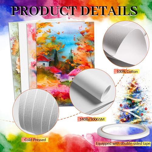 CXIIPOL 60 Sets Foldable Watercolor Paper Cards with Envelopes, 4x6 Inch Watercolor Paper Cards, 140lb/300GSM Watercolor Postcards for Greeting, Christmas, Birthday Wedding Invitations - Image 3