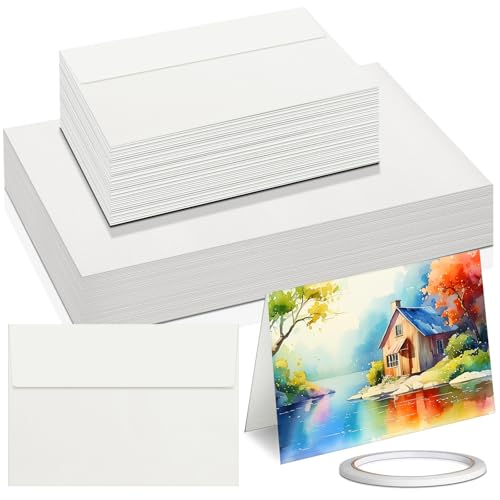 CXIIPOL 60 Sets Foldable Watercolor Paper Cards with Envelopes, 4x6 Inch Watercolor Paper Cards, 140lb/300GSM Watercolor Postcards for Greeting, Christmas, Birthday Wedding Invitations - Image 1