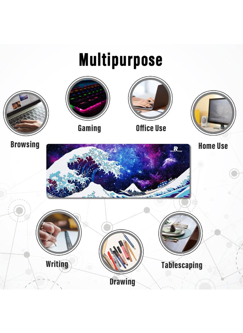 Rock Pow - Large Gaming Mouse Pad with Stitched Edges, Japanese Great Wave Desk Mat, Extended XL Mousepad with Anti-Slip Base, Cool Anime Desk Pad for Keyboard and Mouse 800X300X3MM - Image 1