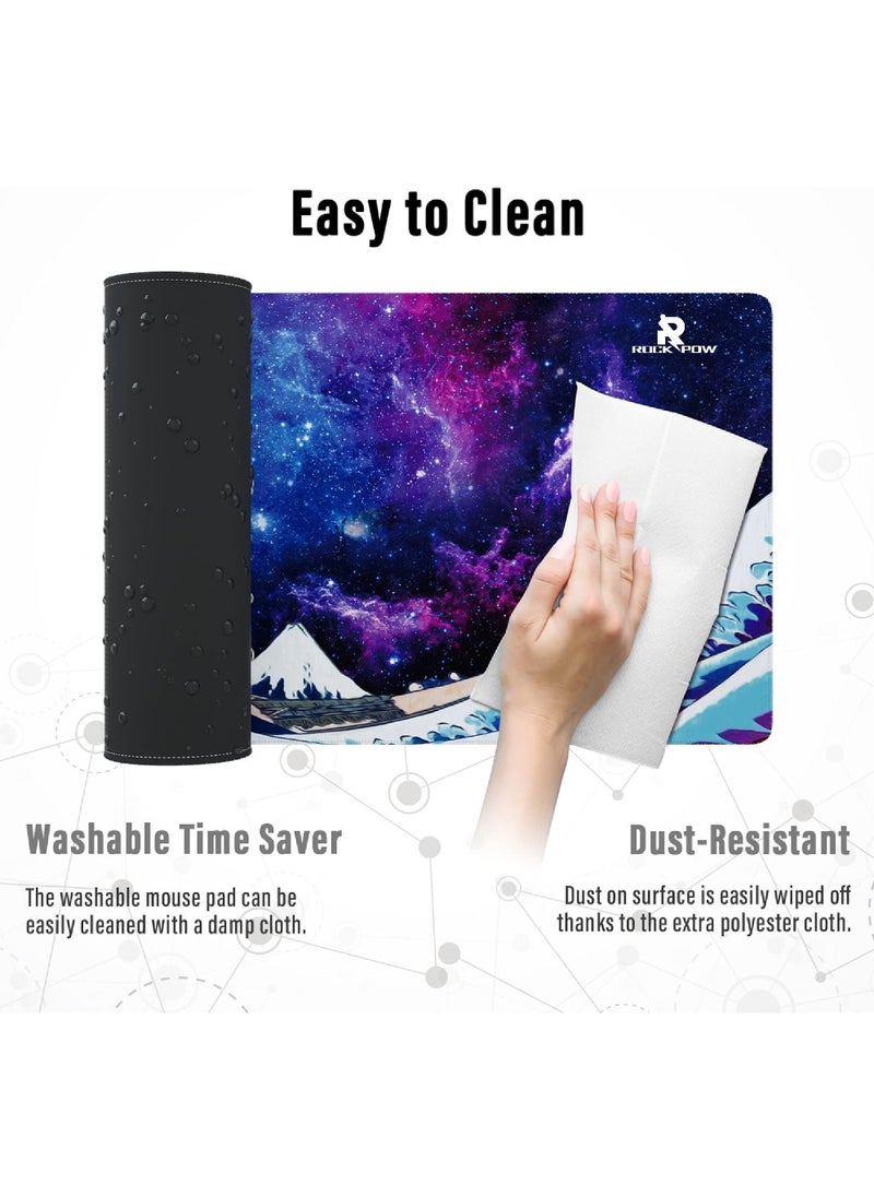 Rock Pow - Large Gaming Mouse Pad with Stitched Edges, Japanese Great Wave Desk Mat, Extended XL Mousepad with Anti-Slip Base, Cool Anime Desk Pad for Keyboard and Mouse 800X300X3MM - Image 1