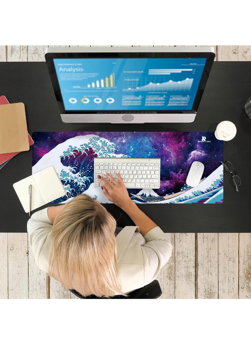 Rock Pow - Large Gaming Mouse Pad with Stitched Edges, Japanese Great Wave Desk Mat, Extended XL Mousepad with Anti-Slip Base, Cool Anime Desk Pad for Keyboard and Mouse 800X300X3MM - Image 1