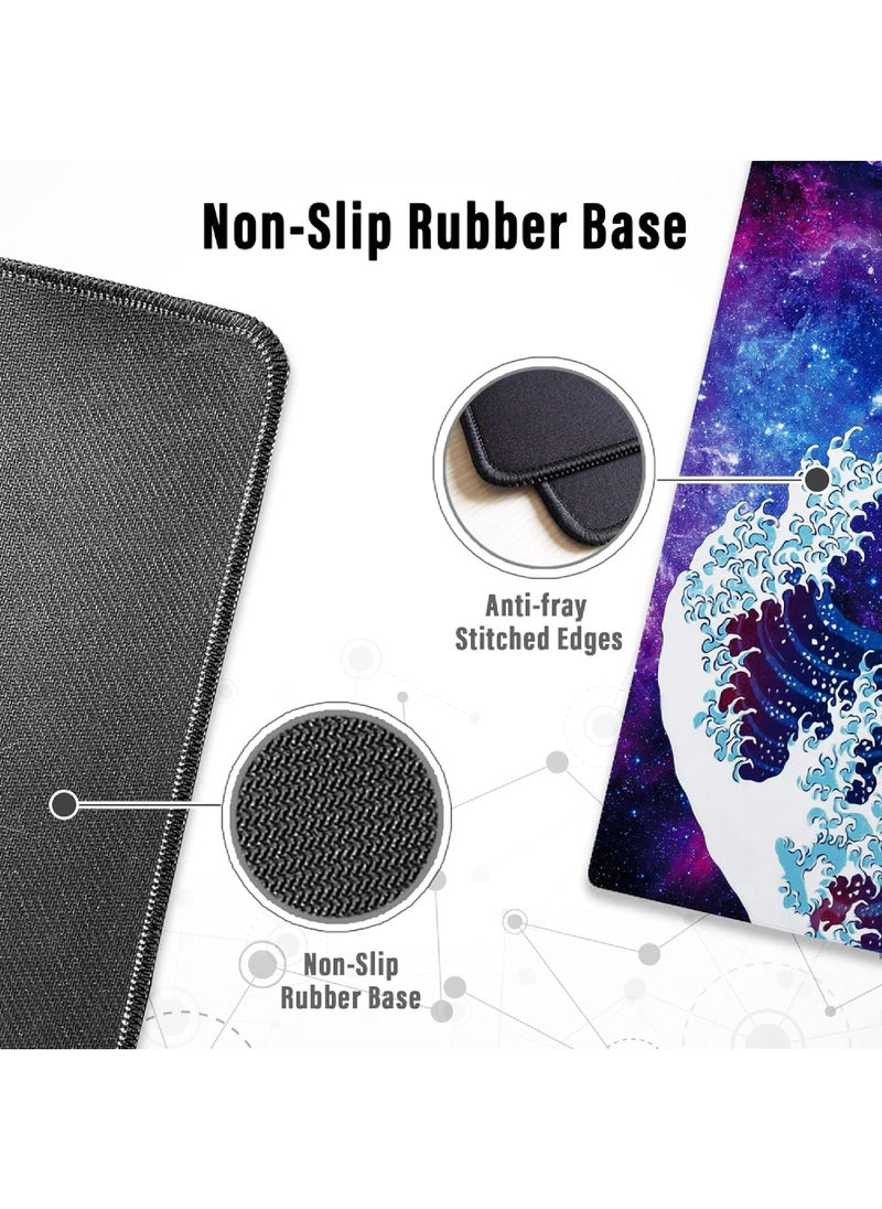 Rock Pow - Large Gaming Mouse Pad with Stitched Edges, Japanese Great Wave Desk Mat, Extended XL Mousepad with Anti-Slip Base, Cool Anime Desk Pad for Keyboard and Mouse 800X300X3MM - Image 1