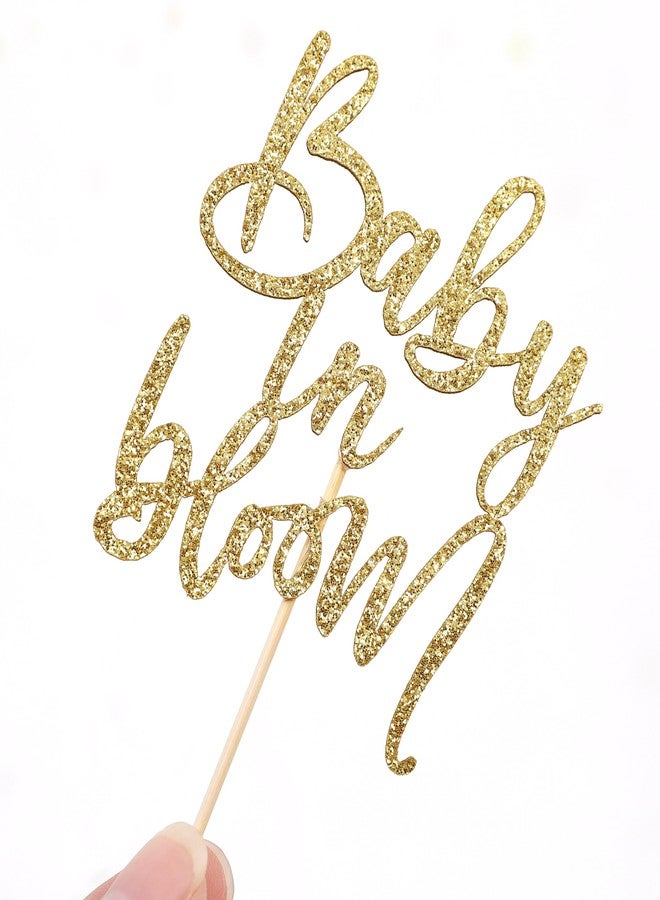YOUAME Baby In Bloom Cupcake Toppers - Glittered Paper Baby Shower Cake Decoration, Pregnancy Announcement Cup Cake Picks, 12 PCS Glitter Gold Baby In Bloom Toppers, Party Photo Props - Image 5