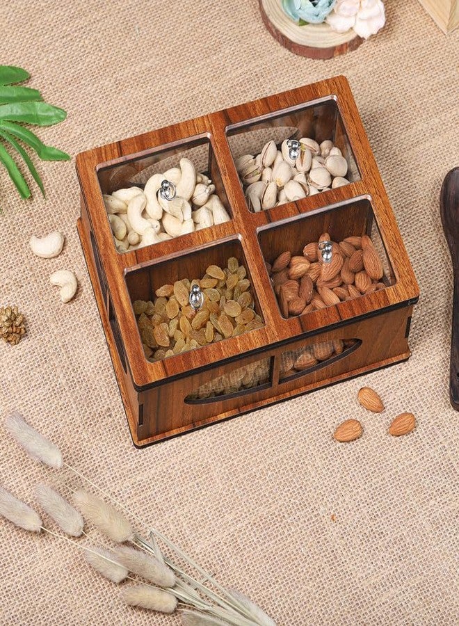 ASCELIO Decorative Dry Fruit Container Box, Mukhwas Box for Home and Office Decoration and Festive Gifting | 4 Compartment Gifting Box Made with Acrylic Leads and MDF - Image 2