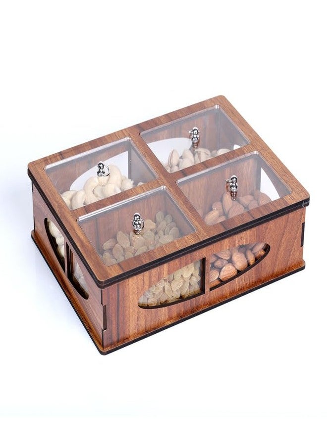 ASCELIO Decorative Dry Fruit Container Box, Mukhwas Box for Home and Office Decoration and Festive Gifting | 4 Compartment Gifting Box Made with Acrylic Leads and MDF - Image 1