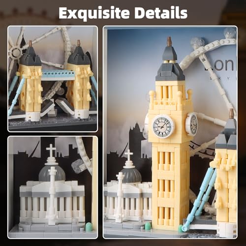Vziimo London City Skyline Micro Building Set World Famous Architecture Model 3D Wall Art Home Office Dcor Display Landmarks London Bridge Gift Toy for Adults Kids 12 1111PCS - Image 5