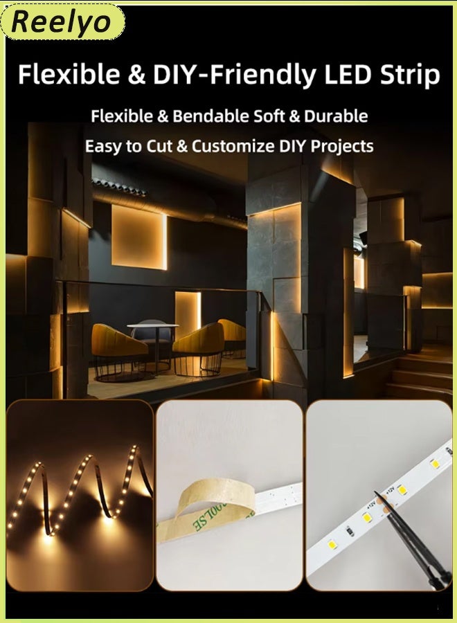 Reelyo Smart COB LED Strip Lights 5M 10M RGB Color Changing Waterproof USB Powered Flexible LED Tape Lights Bluetooth Controlled TV Backlight Bedroom Kitchen Home Vanity Mirror Cabinet Boat Party Bar Disco Lighting - Image 4
