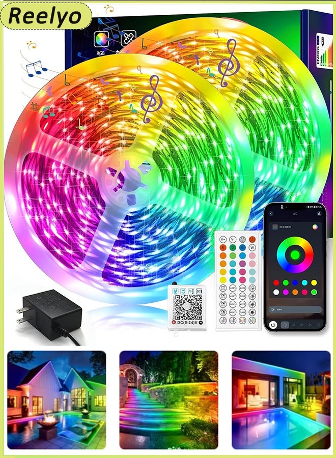 Reelyo Smart COB LED Strip Lights 5M 10M RGB Color Changing Waterproof USB Powered Flexible LED Tape Lights Bluetooth Controlled TV Backlight Bedroom Kitchen Home Vanity Mirror Cabinet Boat Party Bar Disco Lighting - Image 1