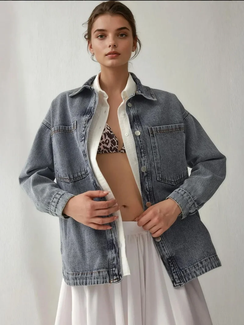 بيغ دارت BDART Oversized Denim Jacket with Shirt Collar and Pockets
