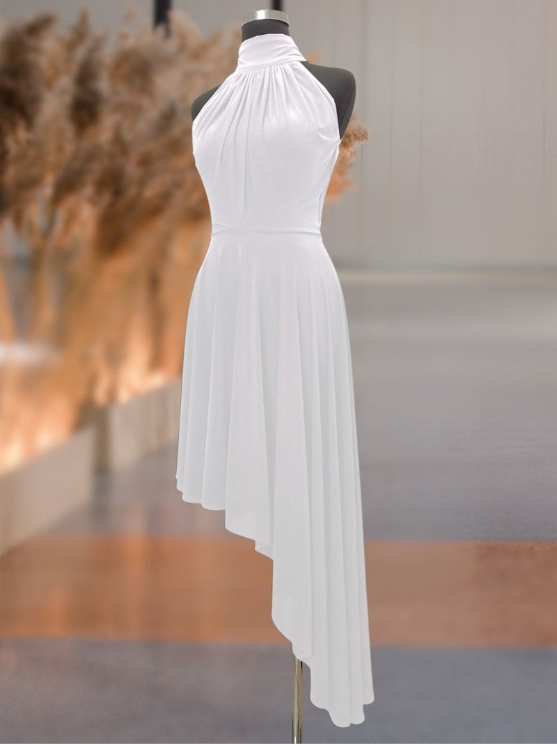 White Asymmetrical Skirted Backless Flared Dress