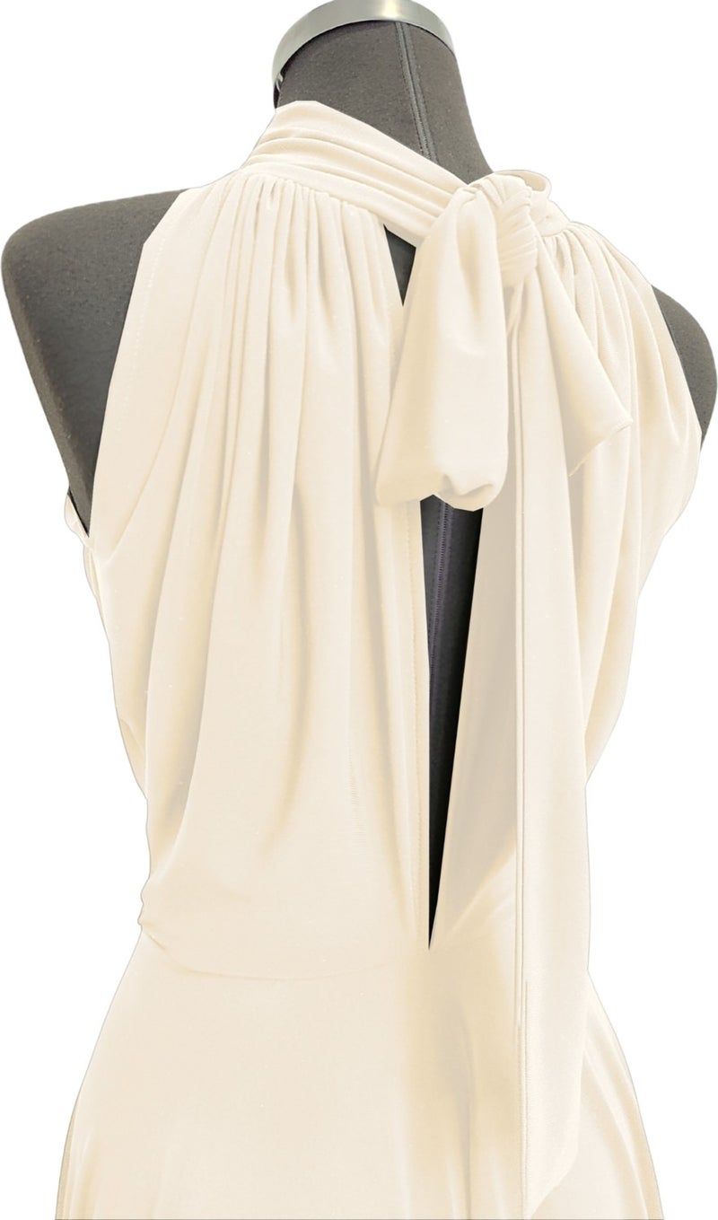 White Asymmetrical Skirted Backless Flared Dress