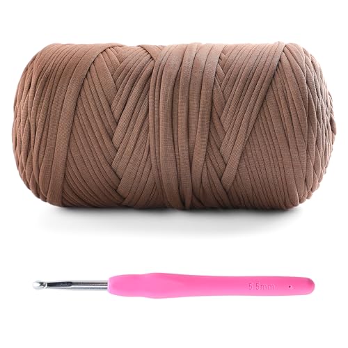 Lpalats 2 Pack T-Shirt Yarn for Crochet - 800 g/260 yds, Coffee, Soft Elastic Fabric, 1 Crochet Hook (2, G/6) - Image 1