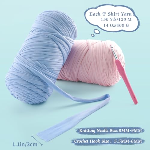 Lpalats 2 Pack T-Shirt Yarn for Crochet - 800 g/260 yds, Coffee, Soft Elastic Fabric, 1 Crochet Hook (2, G/6) - Image 2
