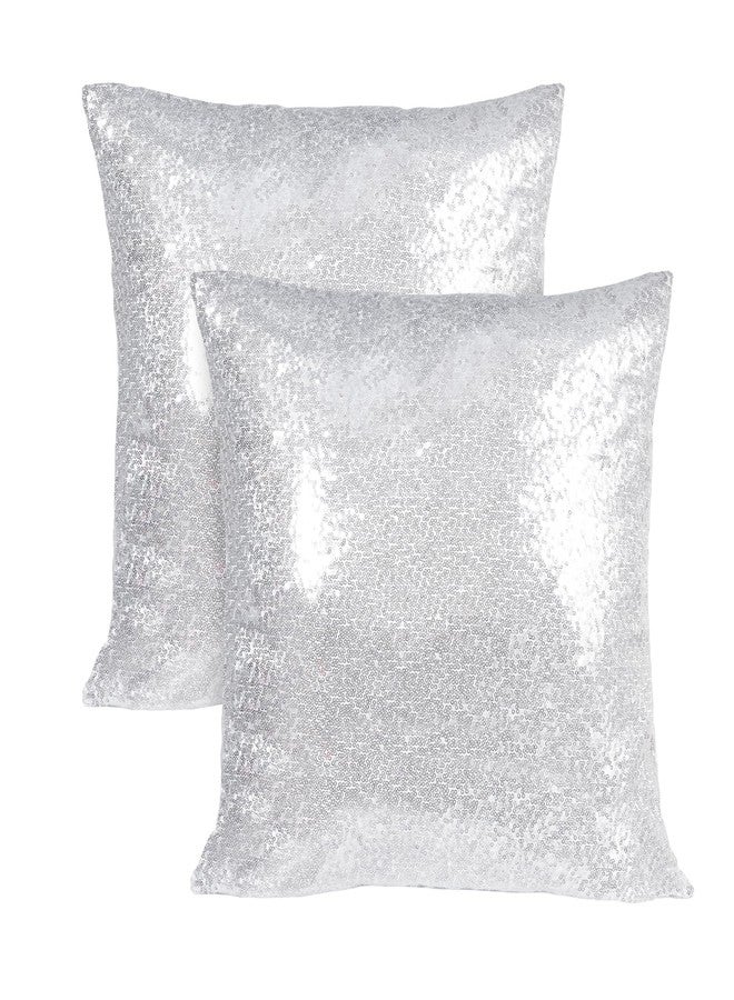 Poise3EHome 18x18inches Sequin Throw Pillow Covers Silver Decorative Pillow Cases for Couch, Bed, Living Room, Christmas (Silver, 2PCS) - Image 1