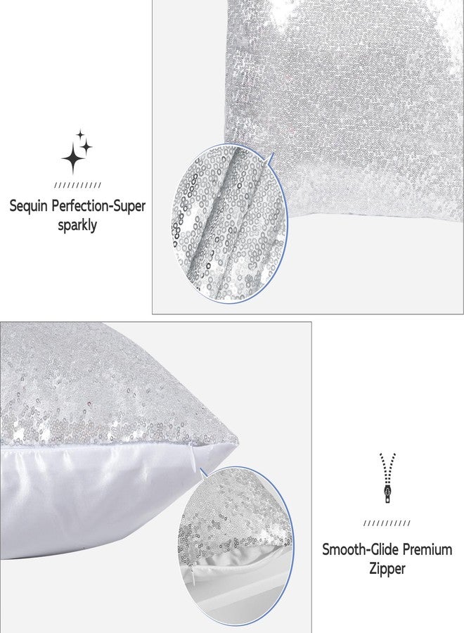 Poise3EHome 18x18inches Sequin Throw Pillow Covers Silver Decorative Pillow Cases for Couch, Bed, Living Room, Christmas (Silver, 2PCS) - Image 4